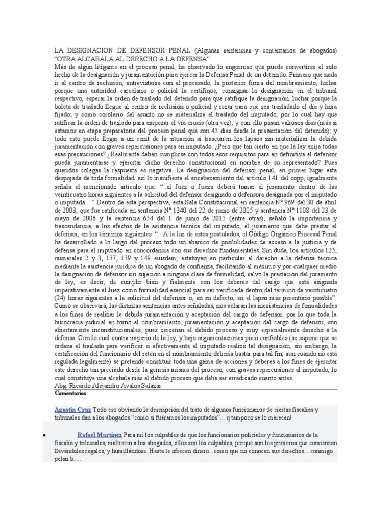 Defensor Penal: Obstáculos y Derechos | PDF | Derecho a asesoramiento ...