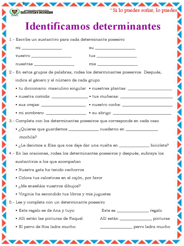 Hojas De Trabajo De Sustantivos Posesivos En Formato Pdf Todo Sobre El