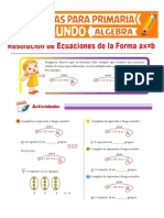 Resolución de Ecuaciones de La Forma Axb para Segundo de Primaria