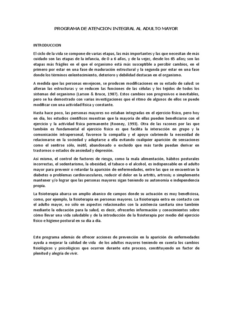 Programa de Atencion Integral Al Adulto Mayor | PDF | Vejez | Adultos