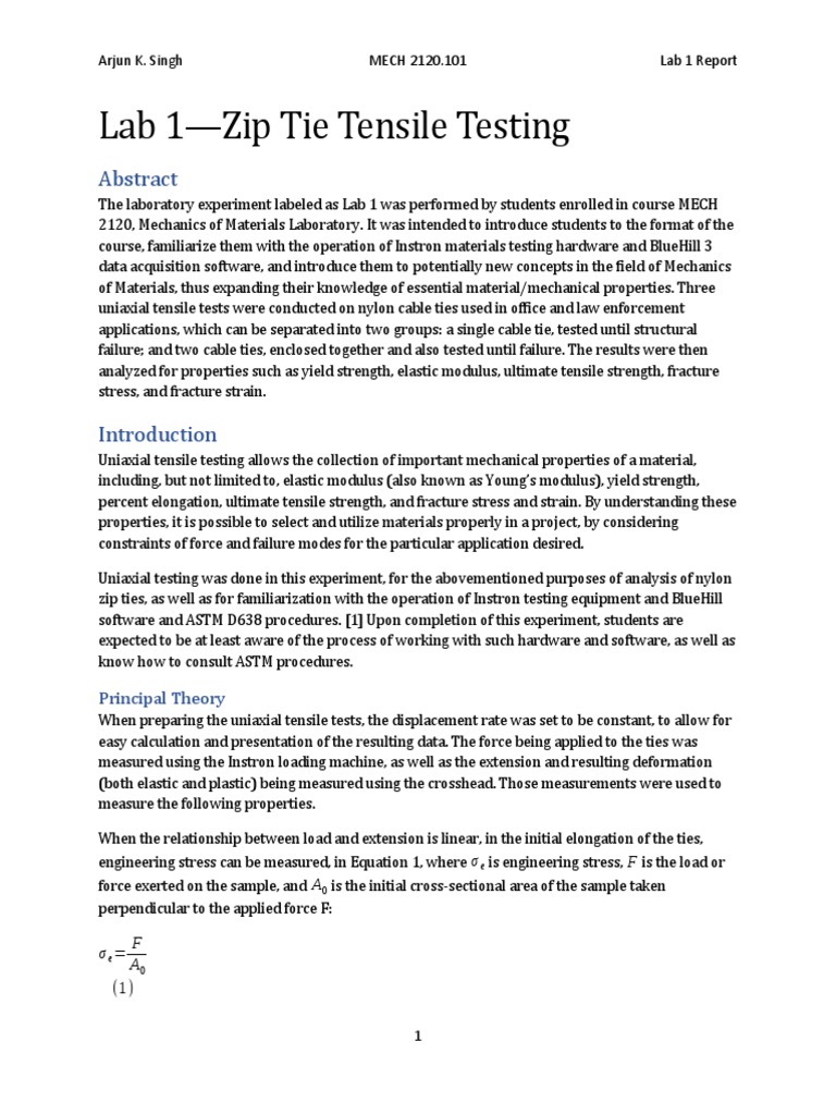 Zip Tie Tensile Testing Results | PDF | Deformation (Engineering) |  Strength Of Materials