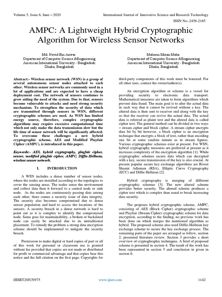 AMPC A Lightweight Hybrid Cryptographic Algorithm For Wireless Sensor ...