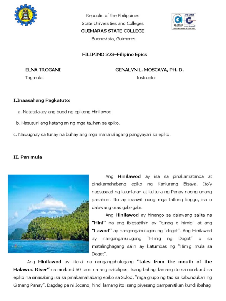 Halimbawa Ng Epiko At Ang Buod Nito Mga Halimbawa NG Epiko | PDF