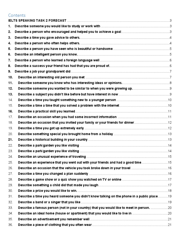 IELTS Speaking Task 2 Topics List | PDF | Cakes | Sales
