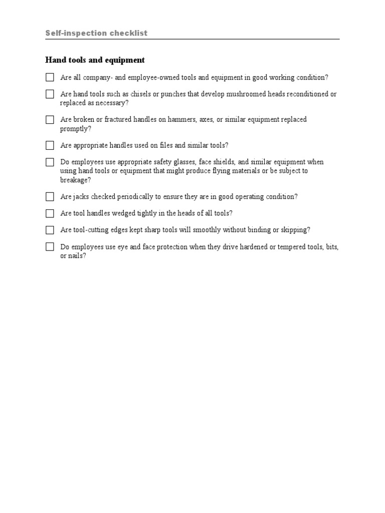Hand Tools Safety Inspection Checklist | PDF