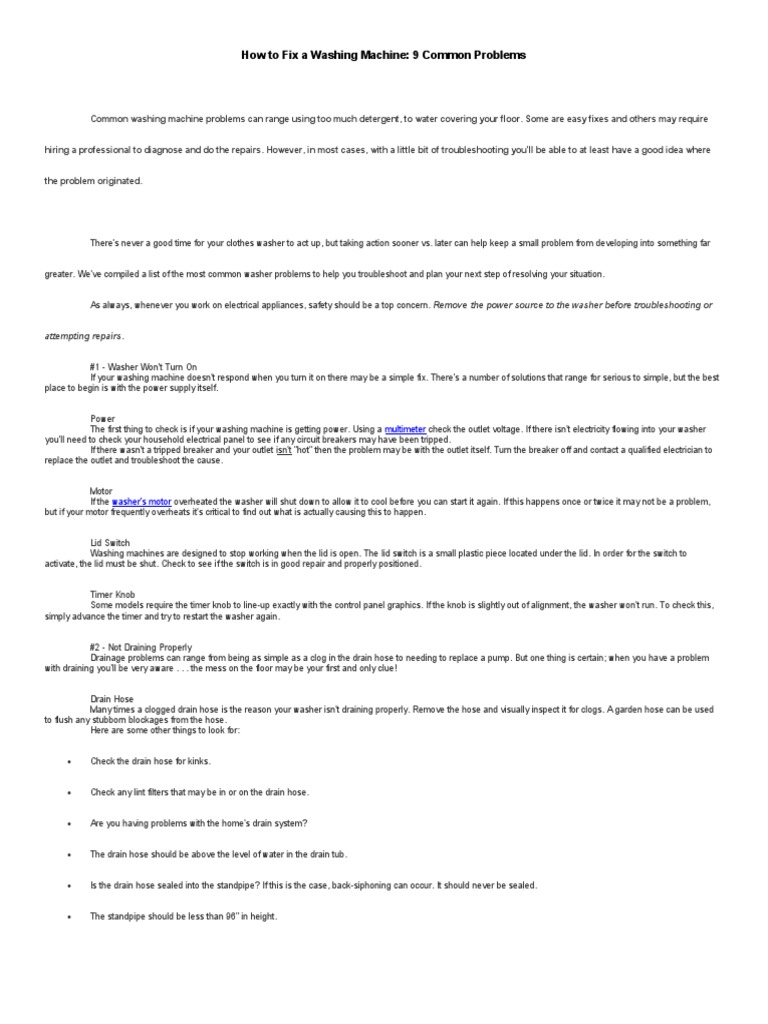 How To Fix A Washing Machine: 9 Common Problems: Attempting Repairs