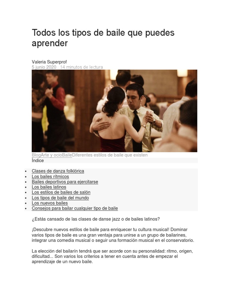 Todos Los Tipos de Baile | PDF | Bailes | Baile de salón