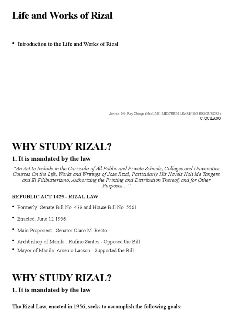 001 Introduction To Rizal | PDF | Philippines | Social Institutions
