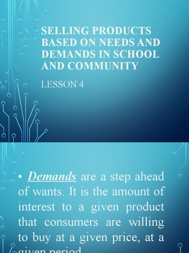 Selling Products Based On Needs and Demands in School and Community PDF