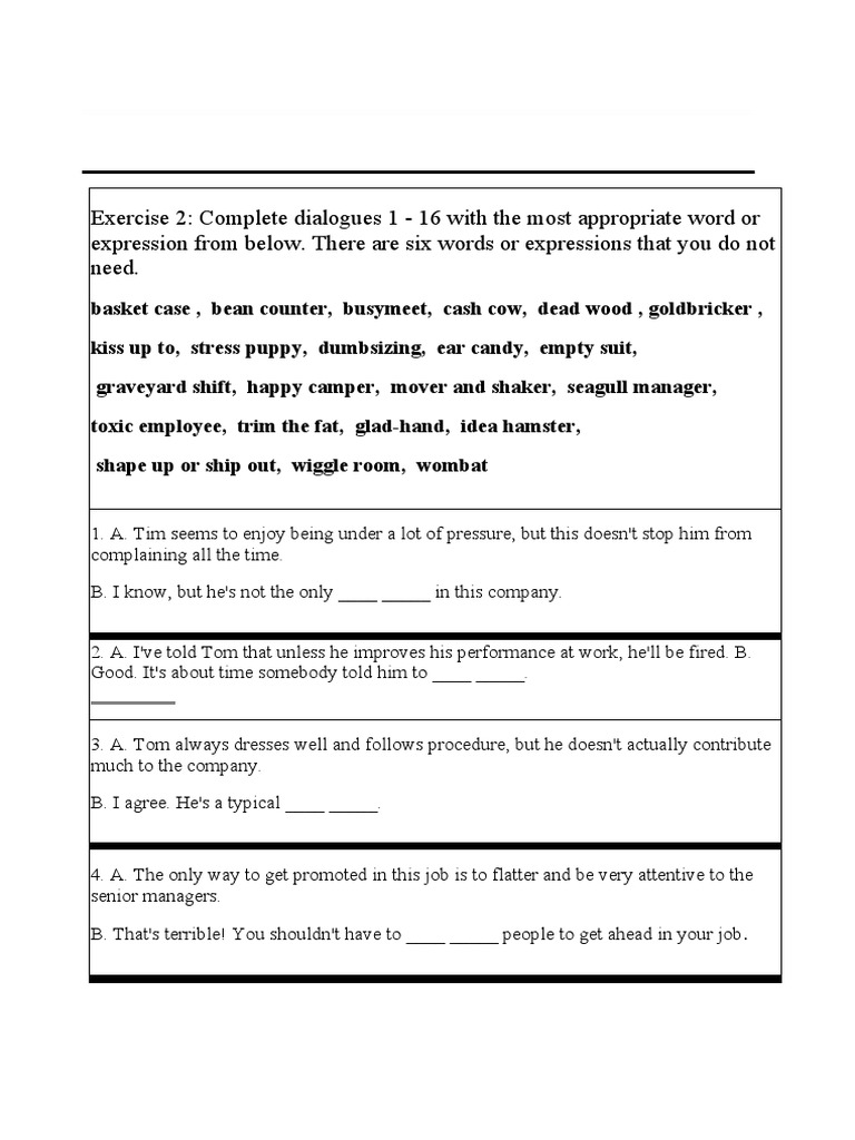Complete Workplace Dialogue Exercises | PDF | Business