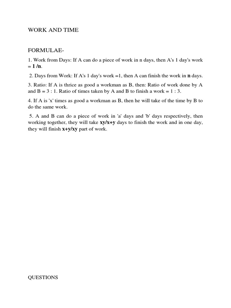 Work and time questions pdf nature