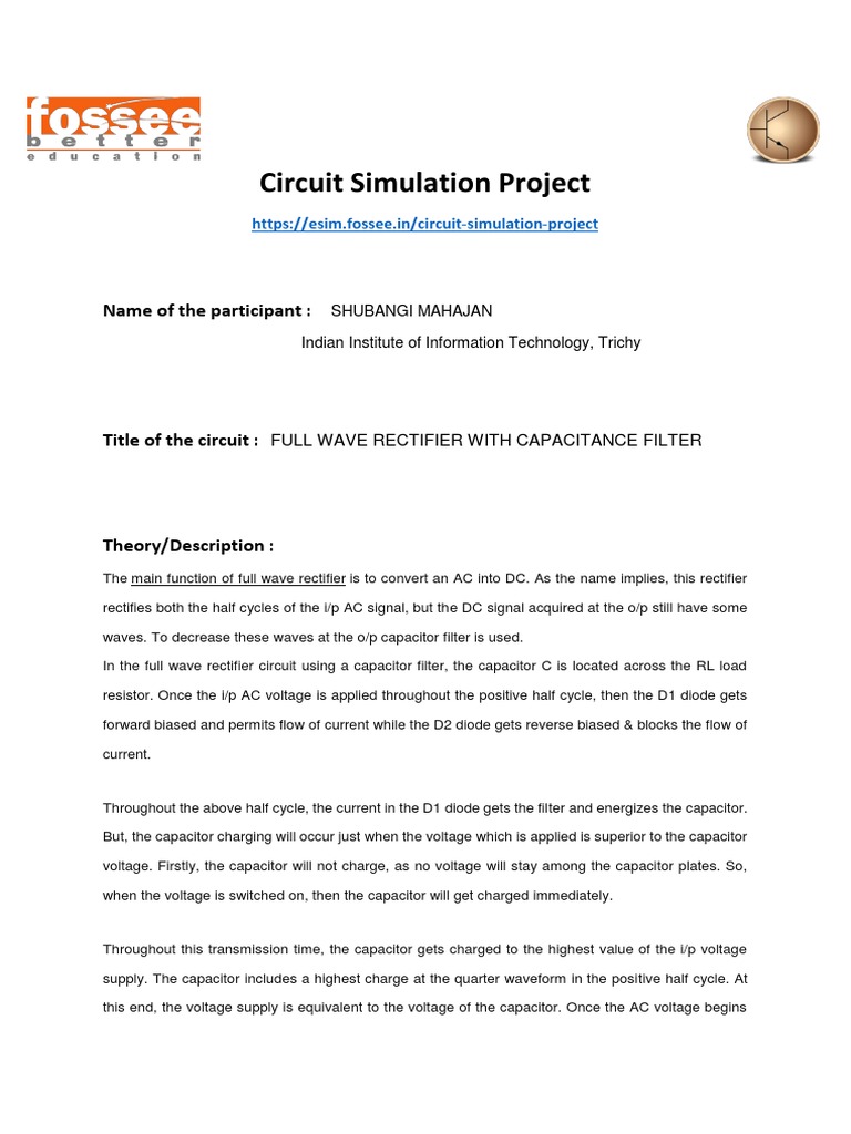 Circuit Simulation Project: Name of The Participant | PDF | Rectifier ...