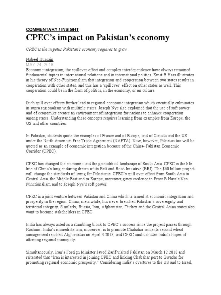 CPEC Impact On Pakistan Economy | PDF | Pakistan | Policy