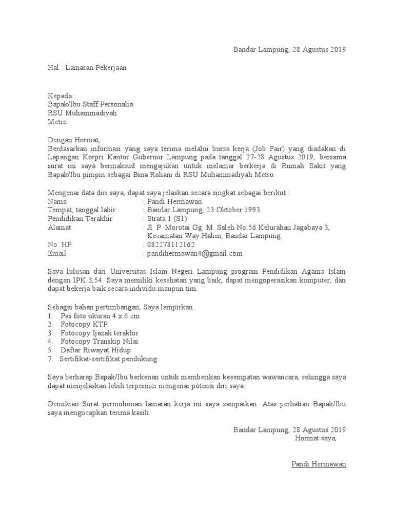 Contoh Surat Lamaran Kerja