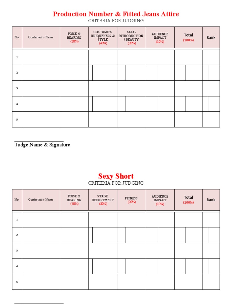 Production Number & Fitted Jeans Attire Criteria For Judging PDF