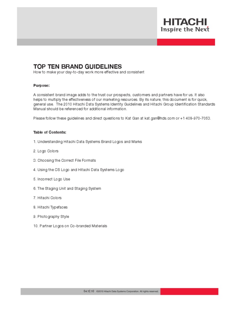 Hitachi Top 10 Brand Guidelines PDF Helvetica Typefaces