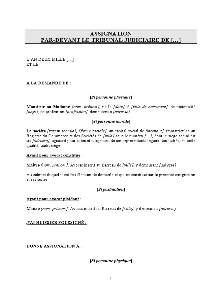 Cnb Modèle Assignation | La procédure au fond devant le juge de l ...