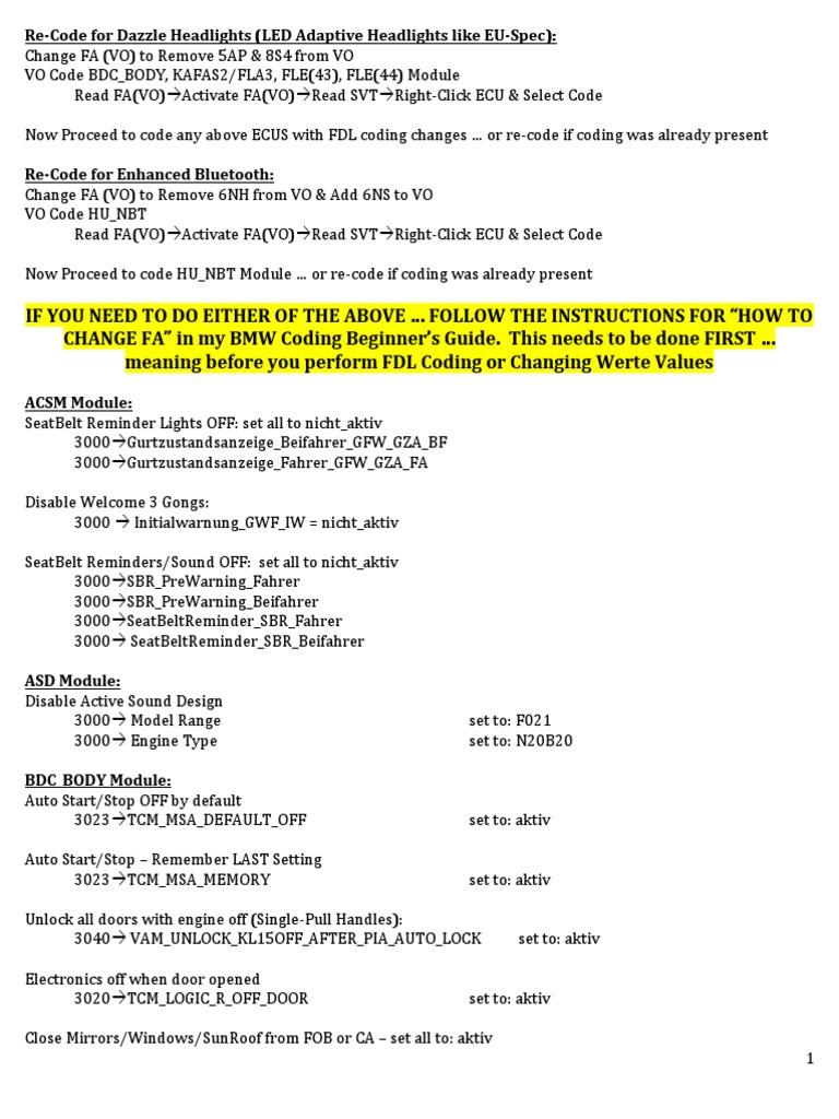 BMW Coding Guide: Headlights & Features | PDF | Vehicles | Motor Vehicle
