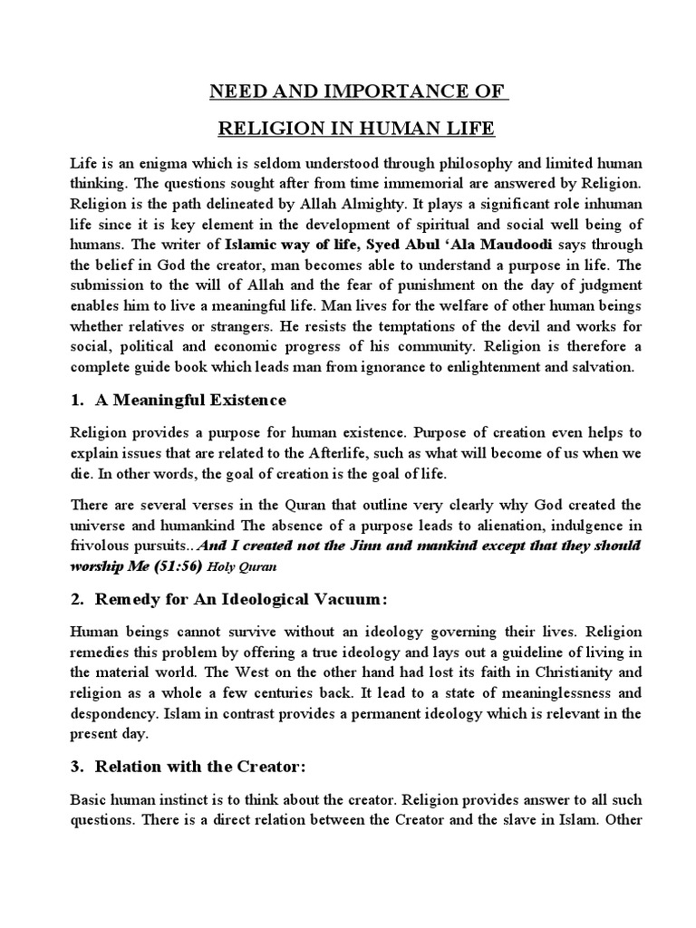 Importance of Religion in Human Life | PDF | Afterlife | Quran