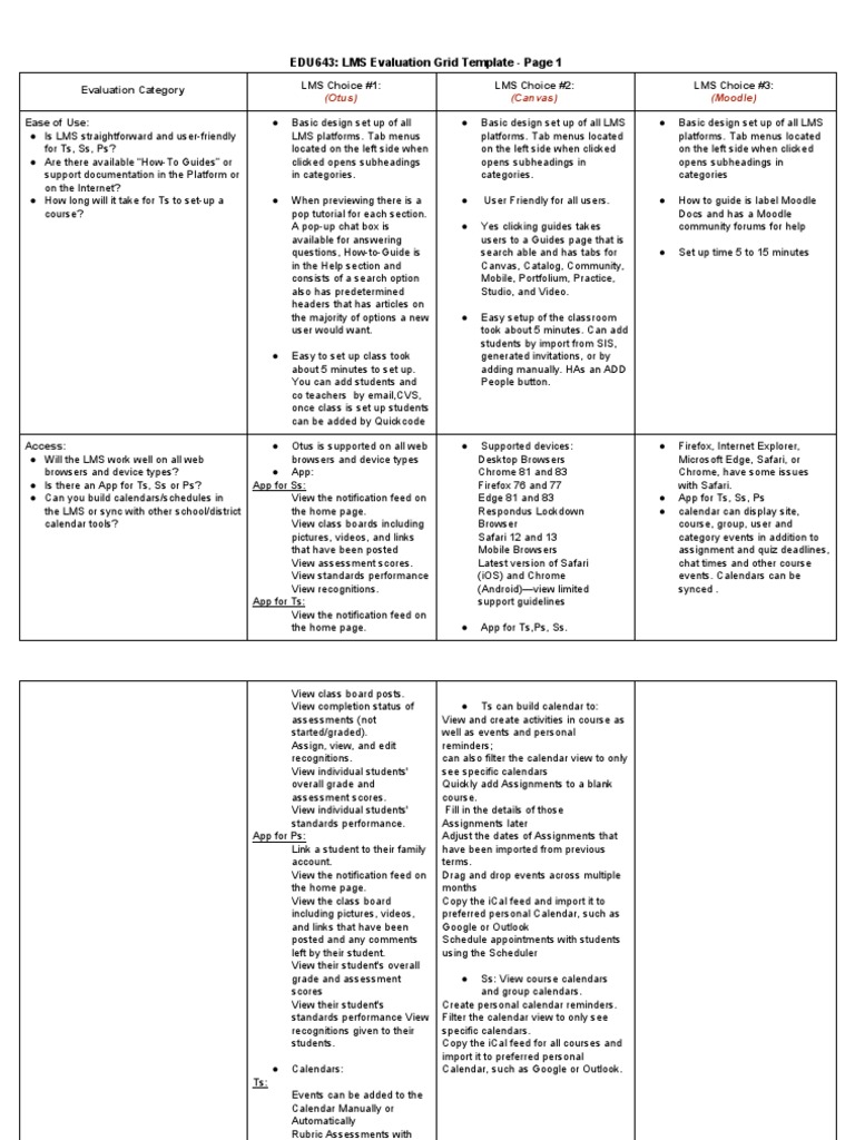 LMS Evaluation Grid Template | PDF | Mobile App | Safari (Web Browser)