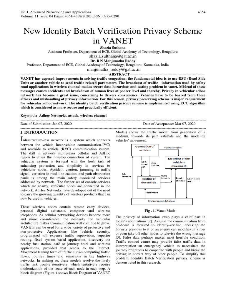 VANET Identity Batch Verification Scheme | PDF | Public Key ...