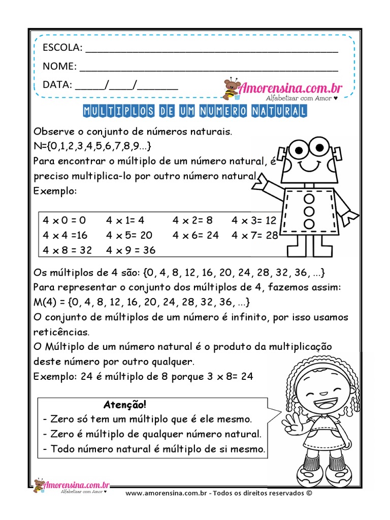 Atividades de Matemática Múltiplos de Um Número Natural 5º Ano | PDF