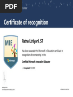 Certificate of Recognition: Ratna Listiyani, ST Ratna Listiyani, ST