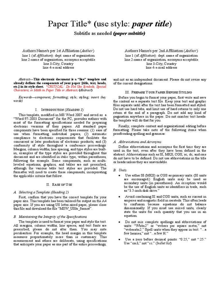 Formatting Guide for Academic Papers | PDF | Bracket | Note (Typography)