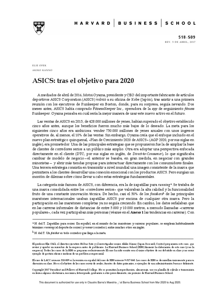 Inyección capa Alfabeto ASICS Tras El Objetivo para 2020 PDF | PDF | Adidas | Nike
