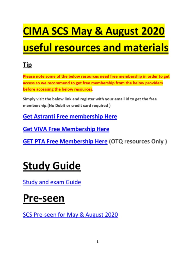 CIMA SCS (Strategic Case Study) August 2020 Resources | PDF | Question ...