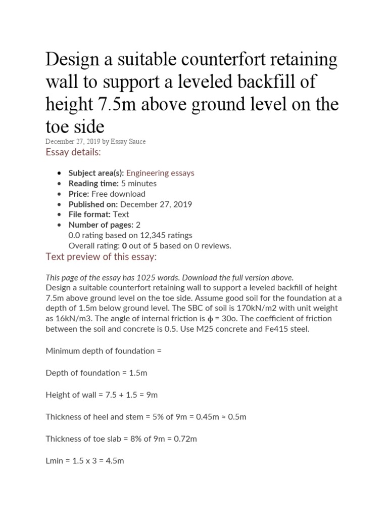 Counterfort Retaining Wall Design | PDF | Mechanical Engineering ...