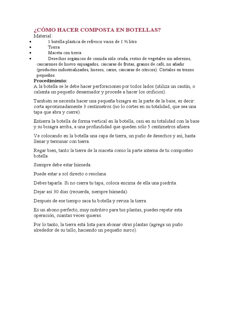 Cómo Hacer Composta en Botellas | PDF
