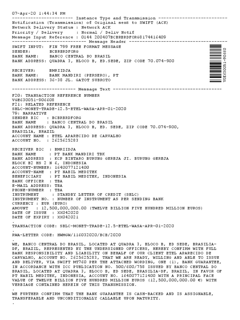 Official Copy Of 799 Vge630051 906608 Pdf Letter Of Credit Services Economics