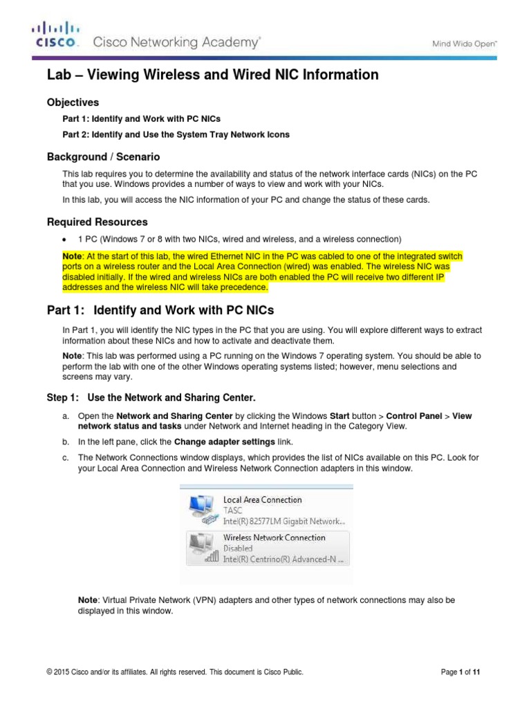 4.2.4.5 Lab - Viewing Wired and Wireless NIC Information PDF | PDF ...