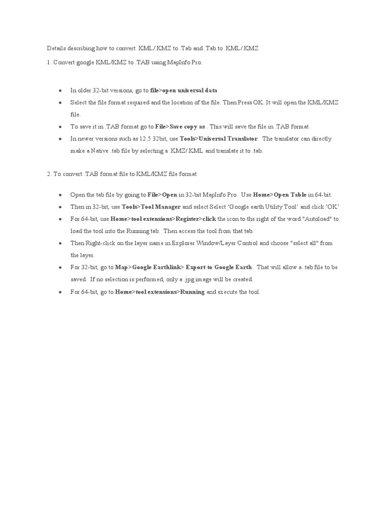 Convert KMZ File To TAB File and TAB File To KMZKML File in MapInfo
