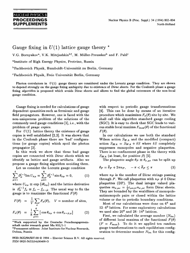Gauge Fixing in U 1 Lattice Gauge Theory PDF | PDF | Gauge Theory | Photon