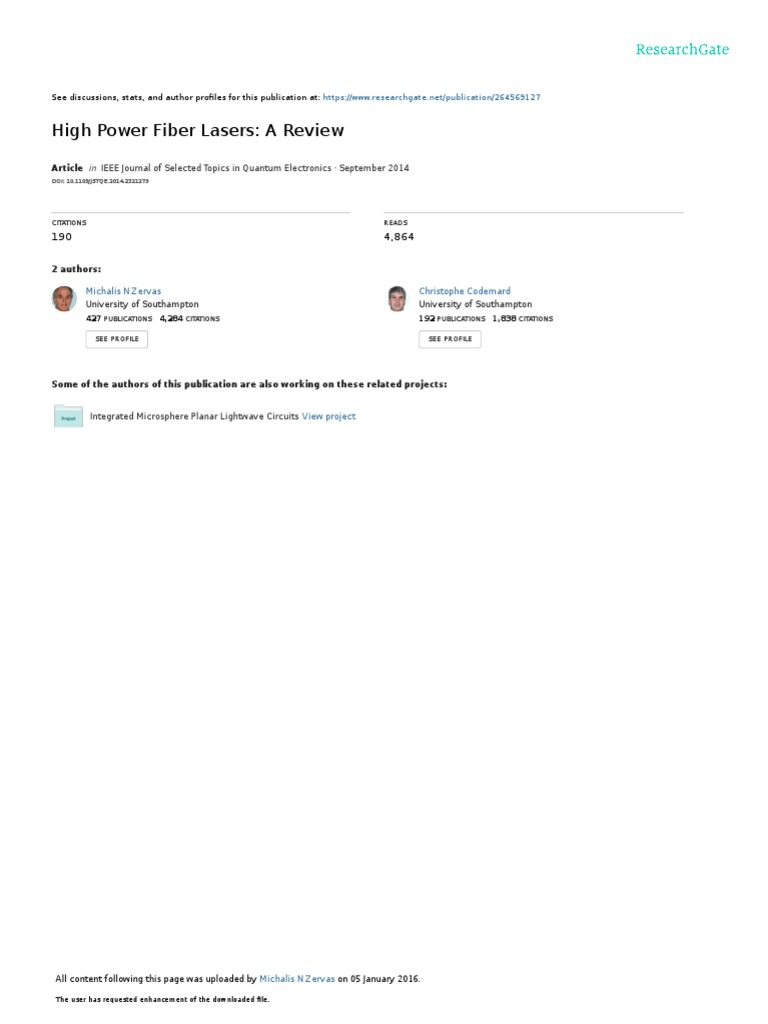 High Power Fiber Lasers 1 Pdf Laser Optical Fiber