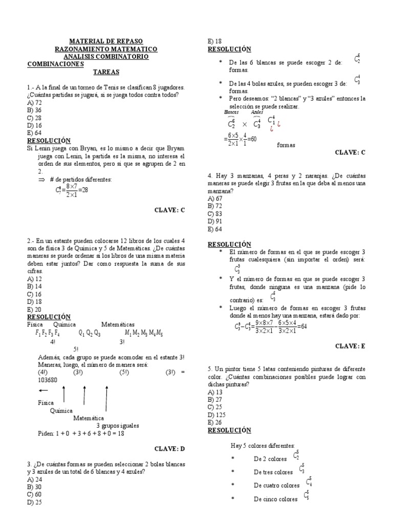 Ejercicios de Combinaciones para Primaria | PDF | Ajedrez | Enseñanza ...