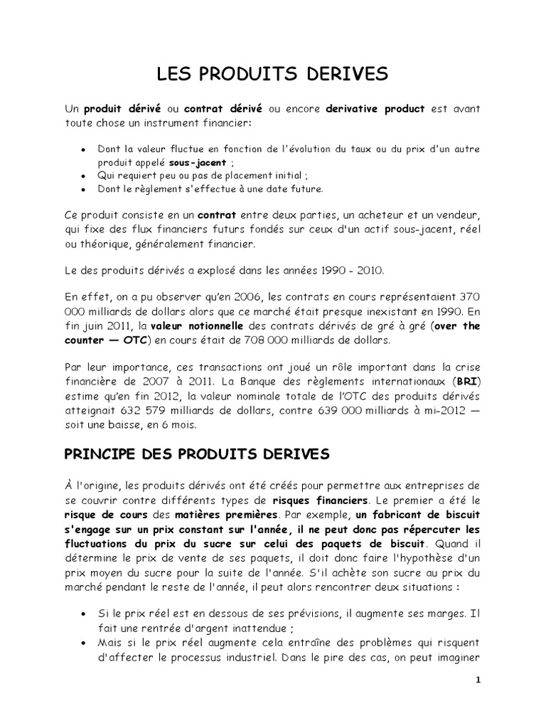 Les Produits Derives | PDF | Produit dérivé financier | Swap de défaut de  crédit