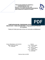 "Participacion Del Profesional de Enfermería en La Recepcion Y Toma de Mu ESTRAS". Propuesta de Un Protocolo de Cuidados