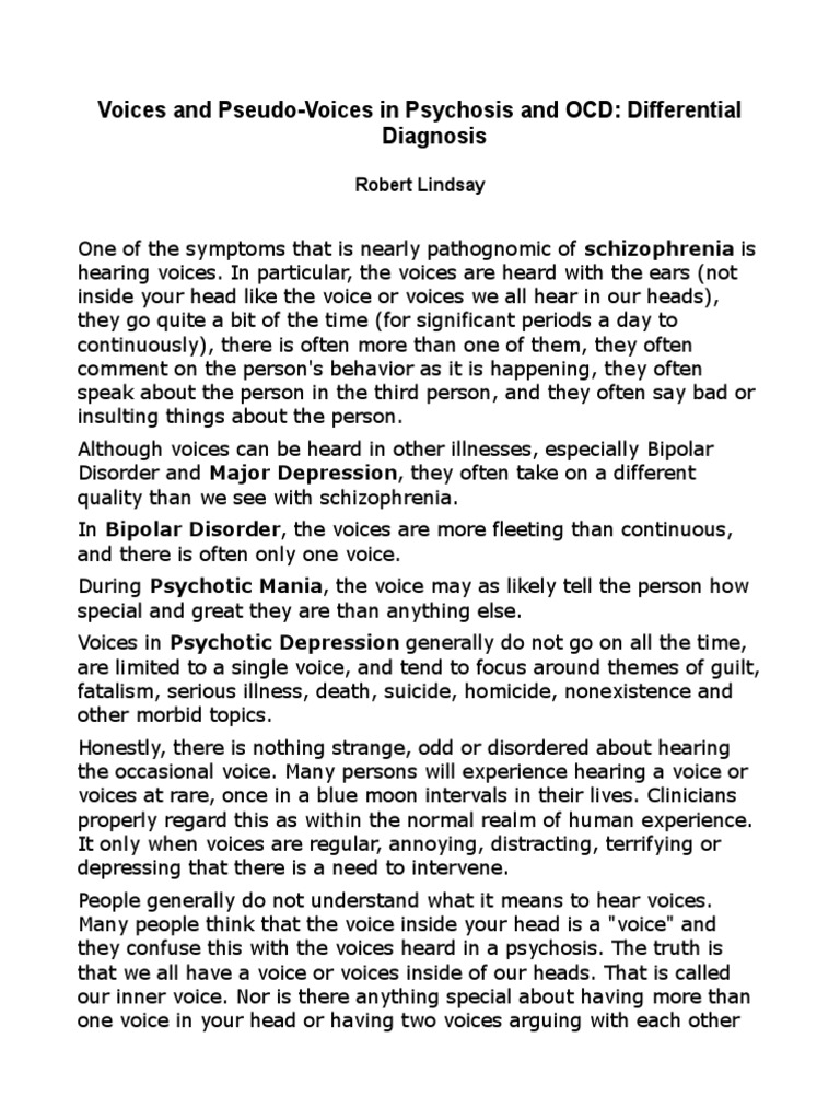 Voices and PseudoVoices in Psychosis and OCD Differential Diagnosis