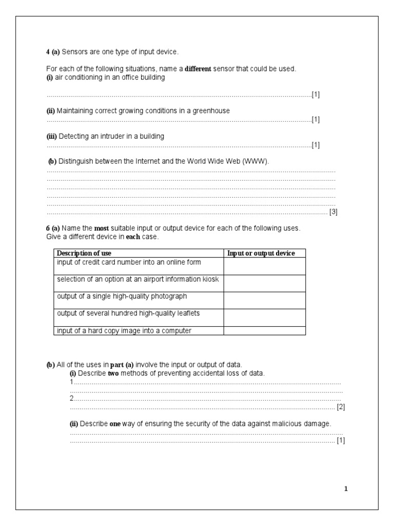 ICT QUESTIONS Cambridge | PDF | Printer (Computing) | Input/Output