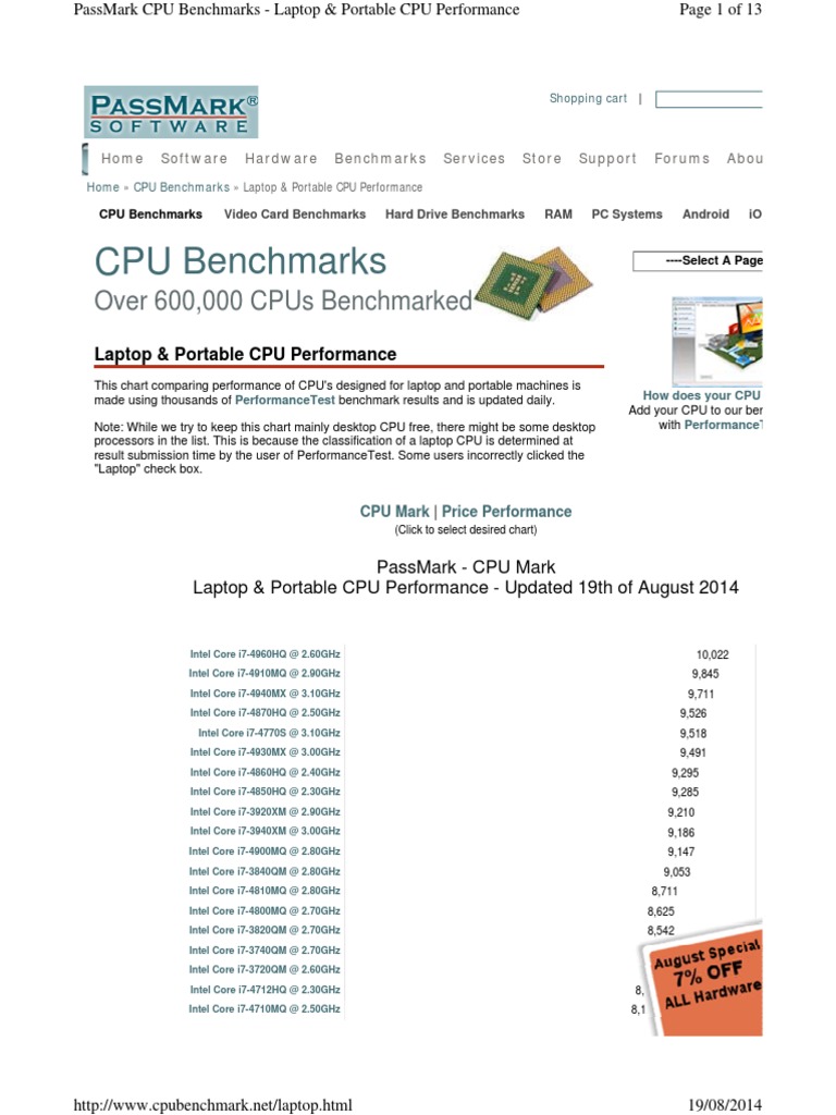 Laptop CPU Performance Benchmarks | PDF | Central Processing Unit ...