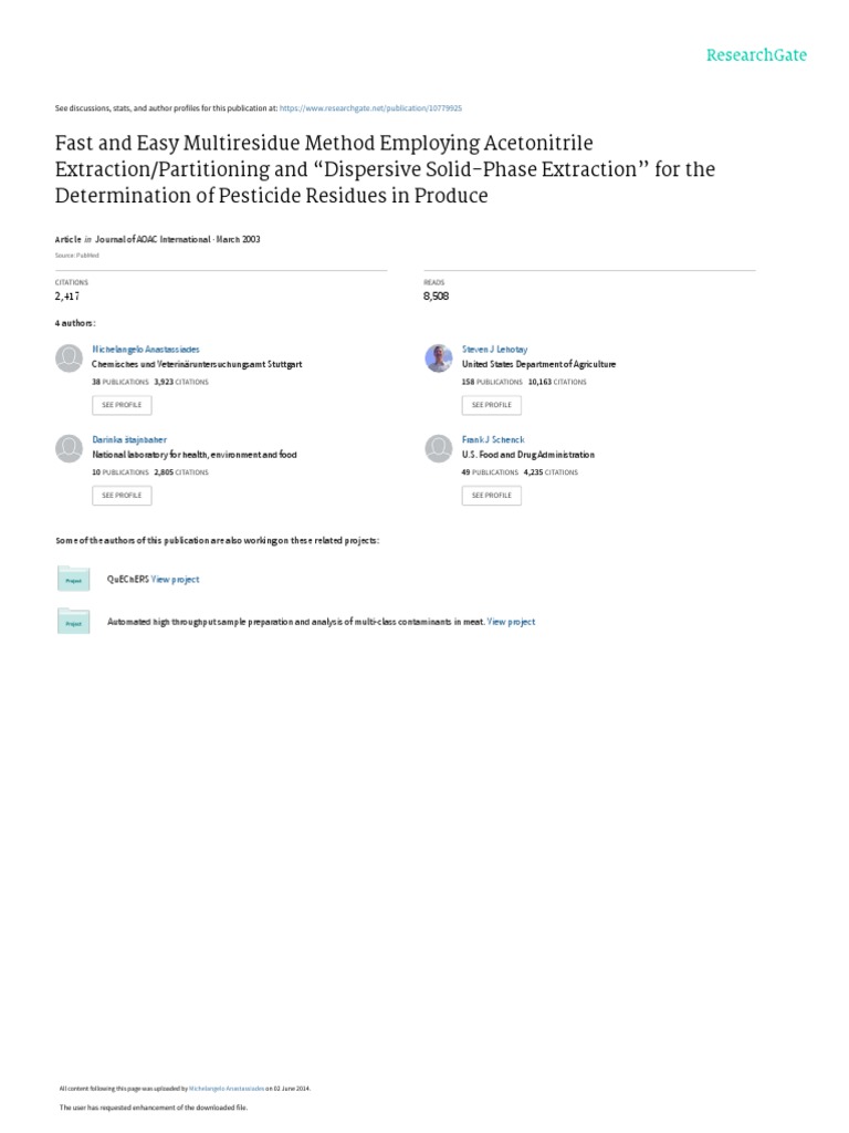 Fast and Easy Multiresidue Method Employing Acetonitrile