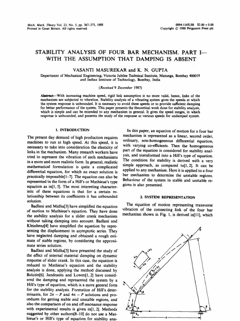 Stability Analysis of Four Bar Mechanism. Part I | PDF | Stability ...