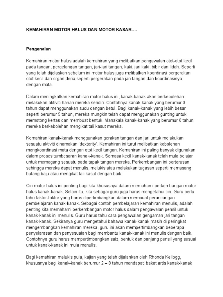 Kemahiran Motor Halus Dan Motor Kasar Pdf