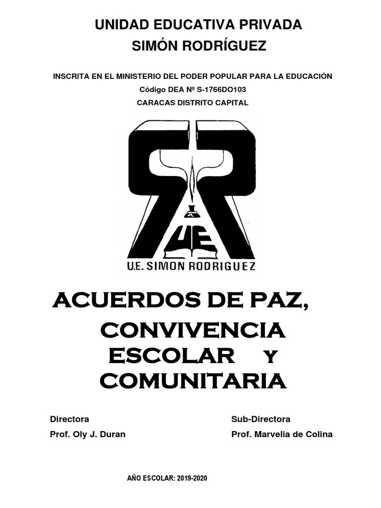 Acuerdos de Paz y Convivencia Escolar | PDF | Educación de la primera ...