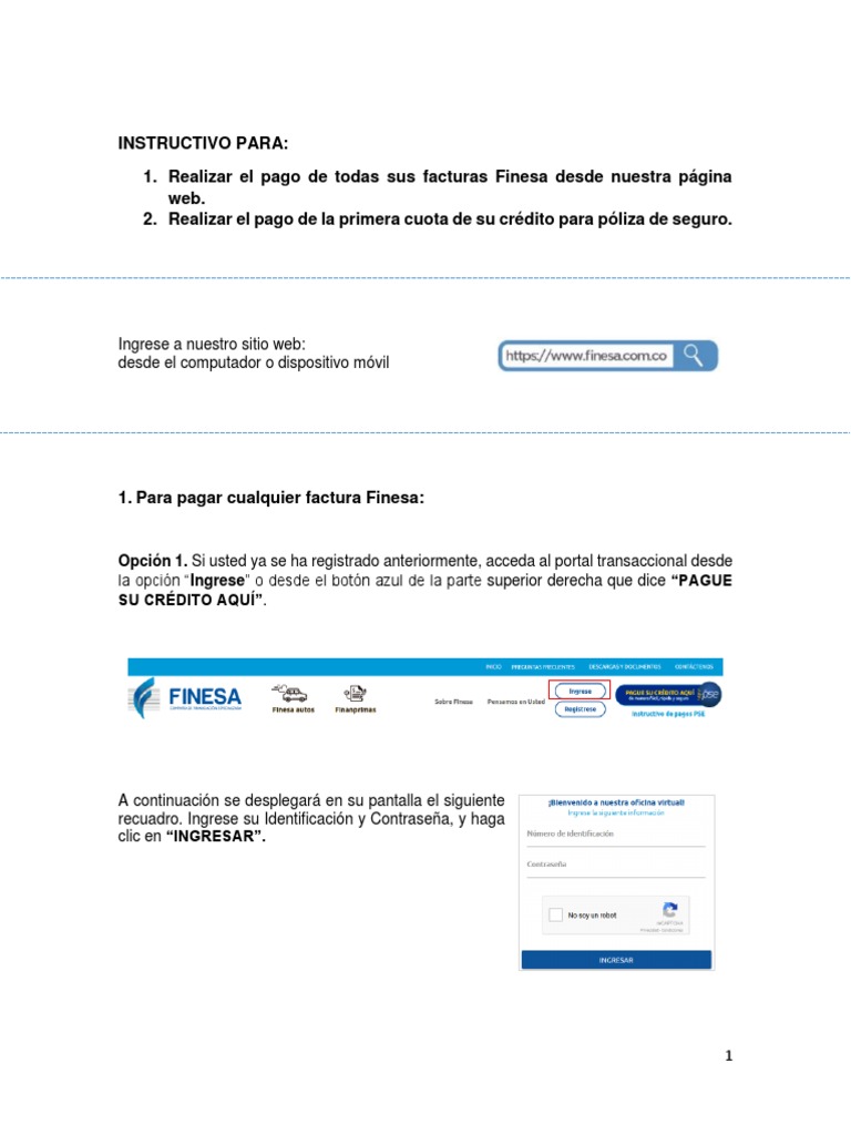 Instrucciones para pagos Finesa en línea | PDF | Crédito | Finanzas y ...