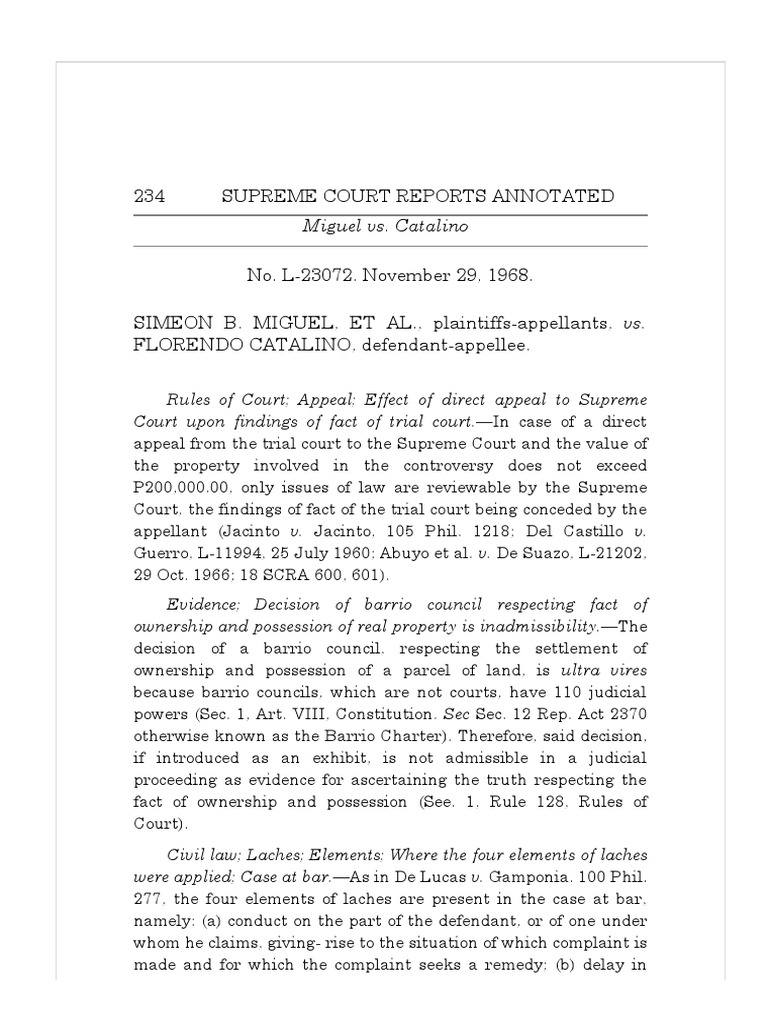 234 Supreme Court Reports Annotated Miguel vs. Catalino Download