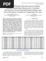 Analysis of Purchase Decision and Its Impacts Towards Honda Beat Motorcycle's Customer Satisfaction Viewed Through Product Quality and Price Perception Variables at Tangerang City Area